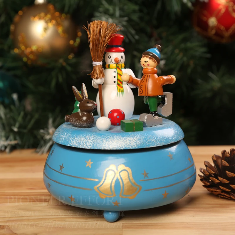 

Wooden music box,blue Snowman