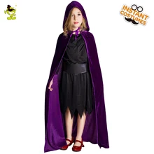 

Girls Purple Gothic Hooded Cape Costume Long Velvet purple color Cloak Wicca Robe Cosplay Medieval Witchcraft Kids Wizard Cape
