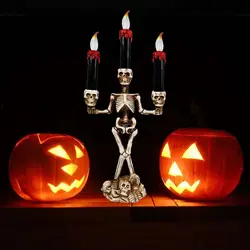 Красный Скелет кости черепа призрак подсвечник с 3 шт. светодиодный свечи светящиеся игрушки для Хэллоуина с привидениями house Prop