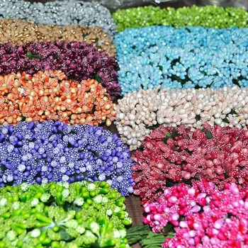 

24pcs Mini Stamen Flower Artificial Berry Pistil Wire Stem Wedding Decoration DIY Wreath Handmade Scrapbooking Craft Fake Flower