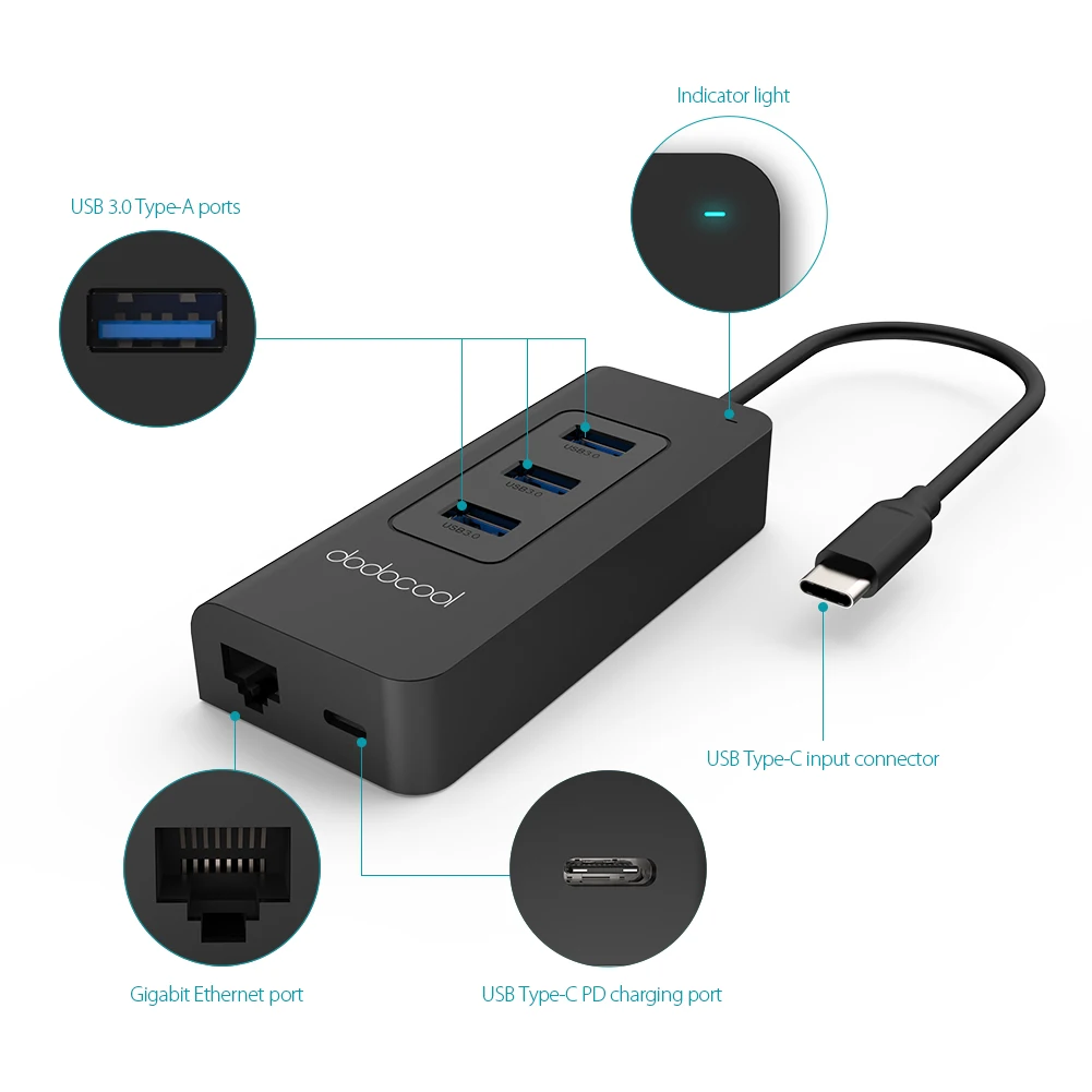 Dodocool Тип-C usb-концентратор-C до 3 Порты и разъёмы USB 3.0 концентратор с gigabit ethernet адаптер Тип c мощность доставки USB HUB для Apple, новый MacBook