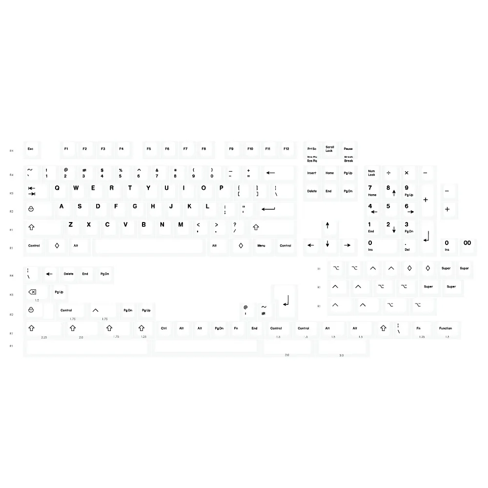 

R2 Enjoypbt Black on White with Icon Mods 163Keys International Kit Colevrak Kit for mx mechanical keyboard