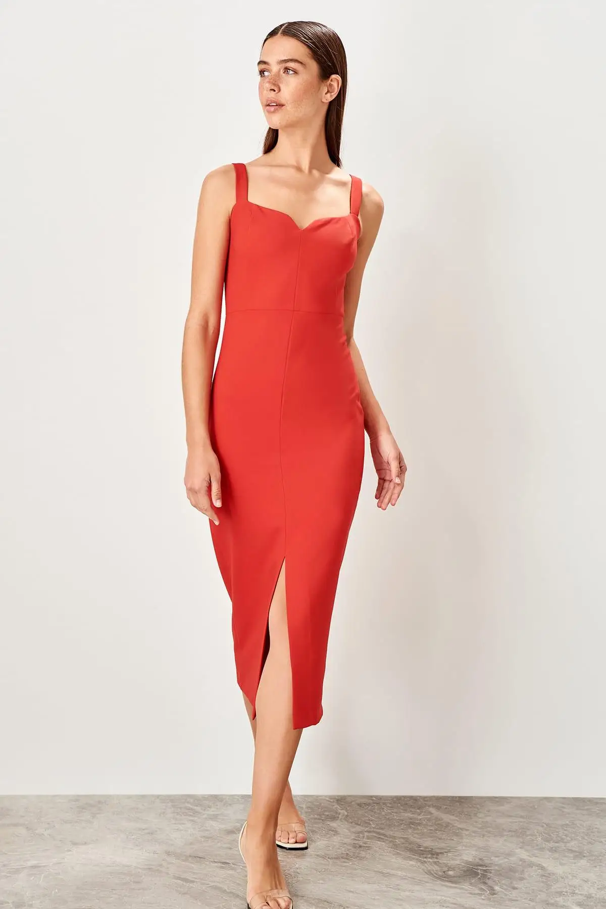 Trendyol красное платье с разрезом TWOSS19BB0216|Платья| |