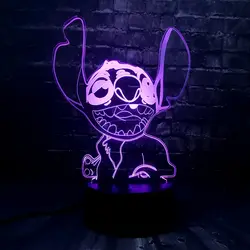 Новый 2019 3D ночник светодиодный лампы тематика «Лило и Стич» для малыша 7 цветов раздевалка Декор подарок ребенка фигурку декоративные