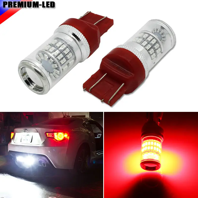 Brilliant Red 7443 T20 7444NA SRCK LED Bulbs w/ Reflector Mirror Design