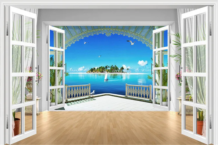 Пользовательские Настенные обои 3D стерео окно Чайка остров Приморский Пейзаж фото настенные фрески Гостиная ТВ диван фон стены 3 D