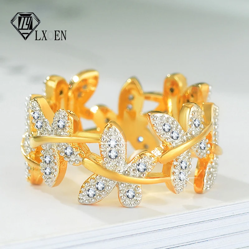 

LXOEN Luxury Gold Color Leaf Shape Women Party Ring For Men Zircon Crystal Wedding Rings Party Jewelry Accessories anillos bague