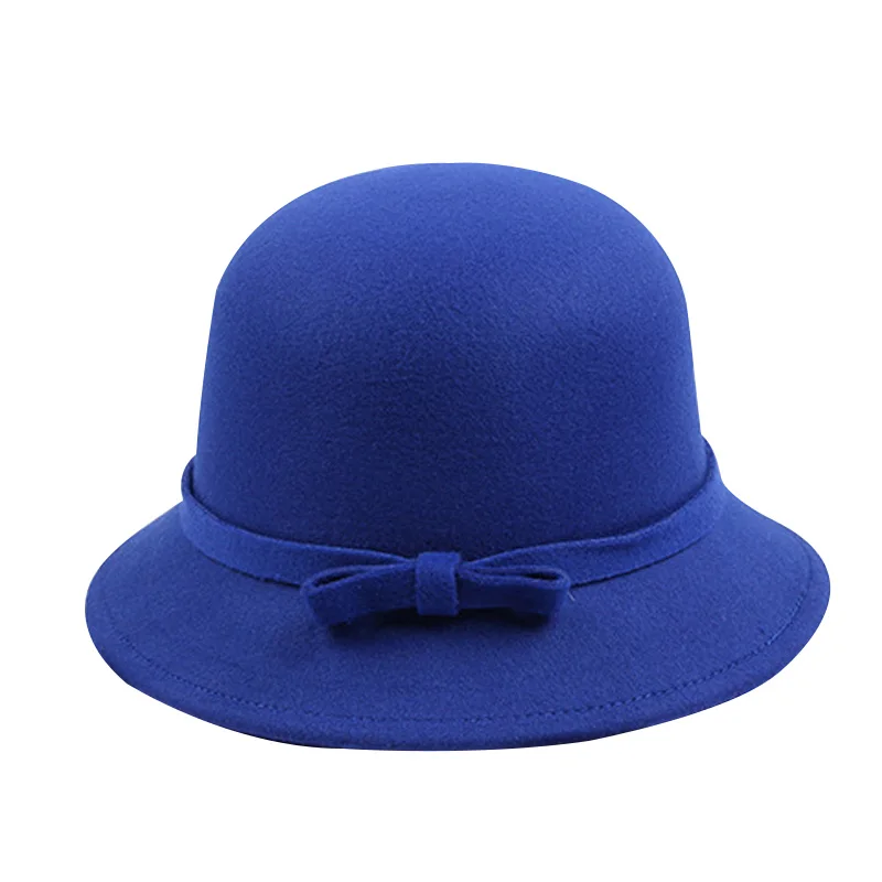 New Solid Fedoras For Girls Kids Beanie Hats With Bow Cute Children Wool Fedoras Hat 2017Autumn Winter Lovely Girls Accessories (7)