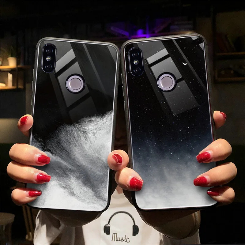 ins Fashion Tempered Glass Case For Redmi Note 7 6 Xiaomi 9 SE Cover Plus 5X 6X |