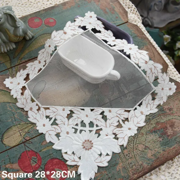 

Europe Luxury Polyester Yarn Lace Christmas Placemat Tea Cup Coaster Mug Table Cover Towel Cloth Pad Wedding Doily Napkins Decor