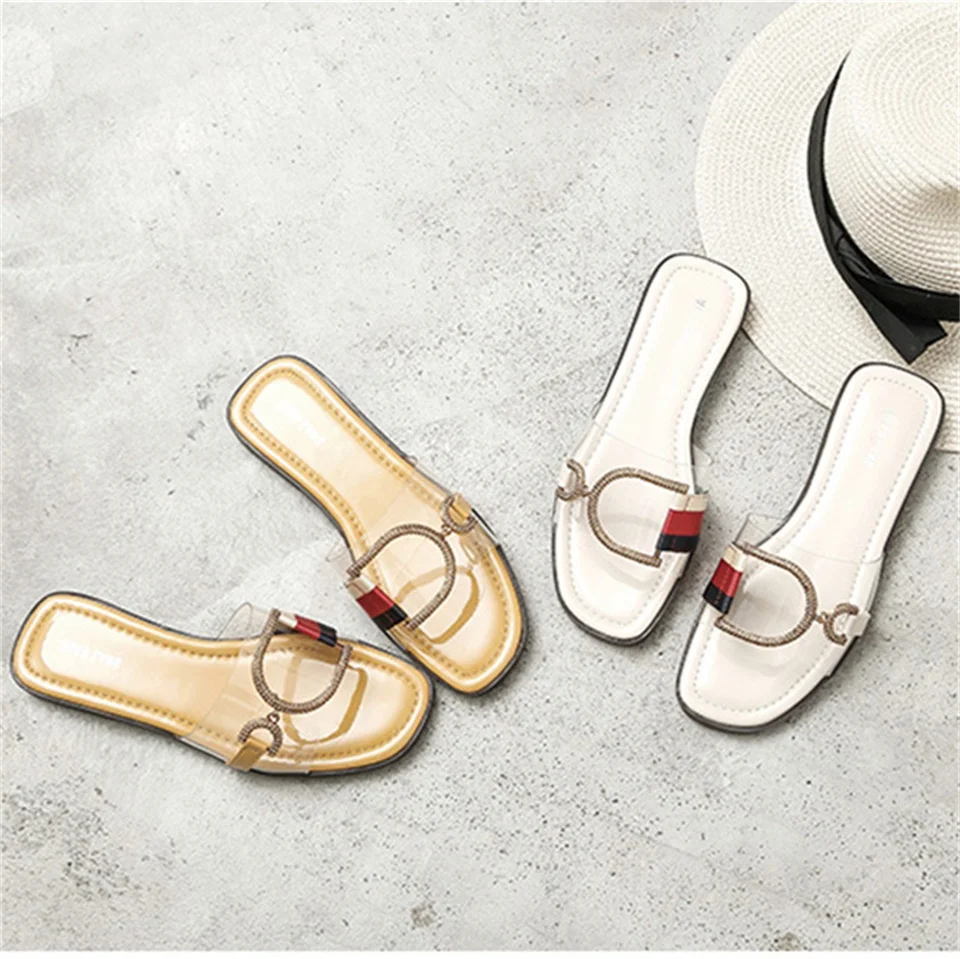 

2019 summer transparent women's slippers flat-bottom fashion new outside women's sandals comfortable slippers