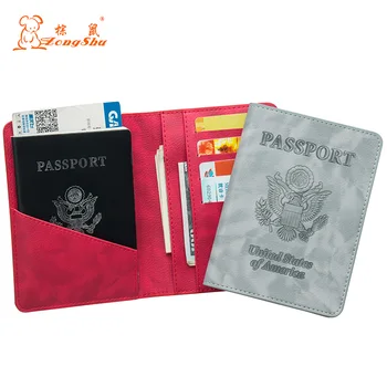 

2020 USA Complex GRAY double-headed eagle PU Leather Travel Passport Holder Built in RFID Blocking Protect personal information