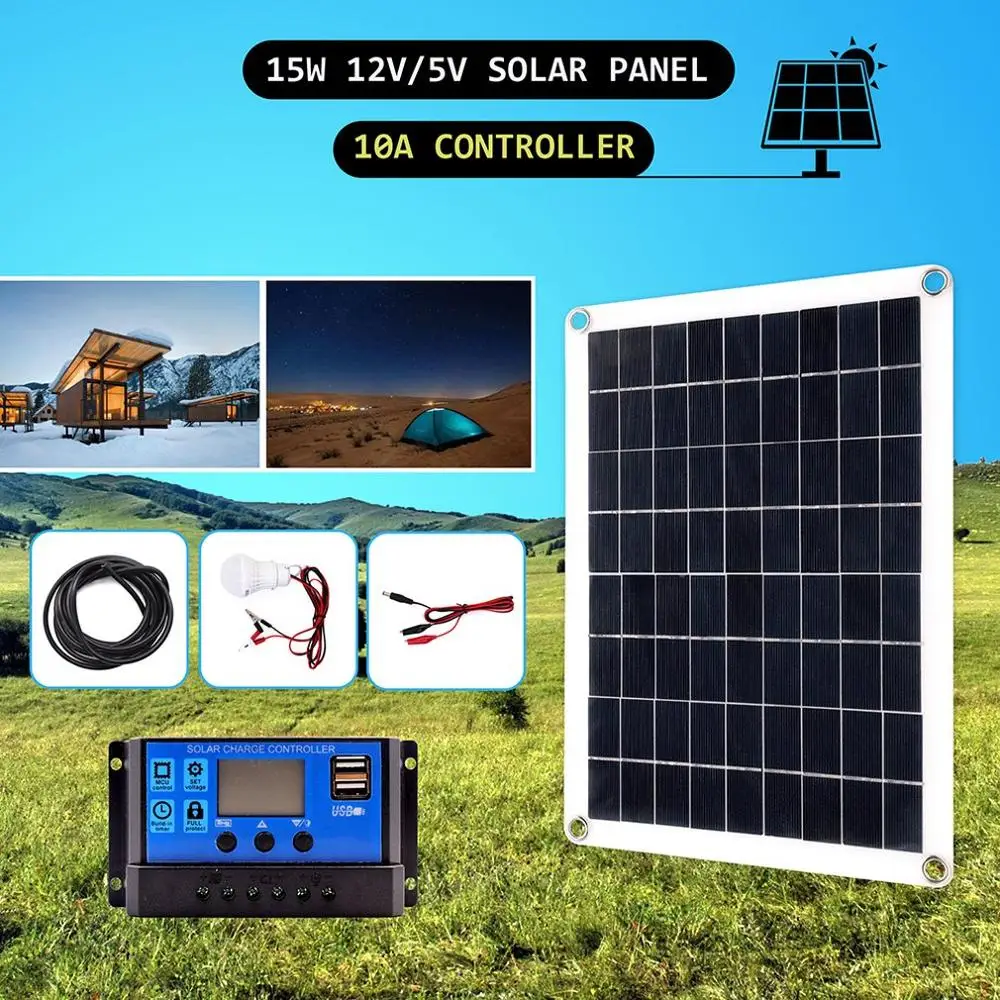 Солнечная панель 12V15W поликремниевый ленточный зажим для наружного кемпинга аварийный свет Водонепроницаемая Автомобильная яхта