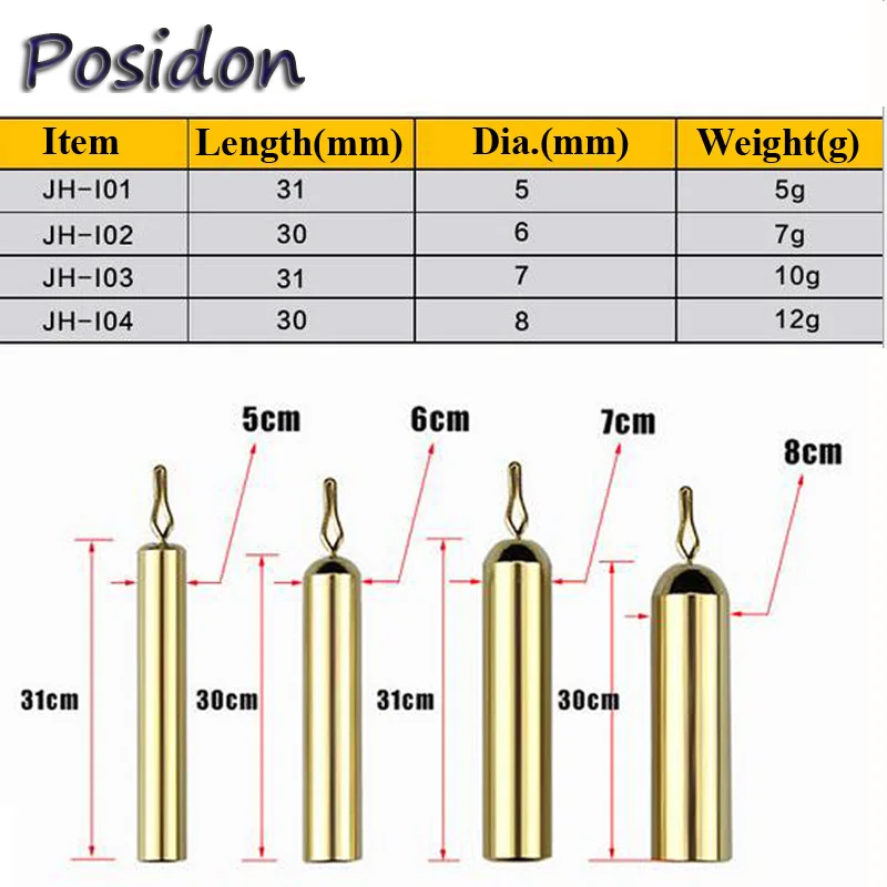 Posidon 5g/7 г/10 г/12 г 8 шт./лот длинная Удочка медные свинцовые рыболовные грузила