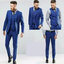 Синие мужские свадебные костюмы из 3 предметов, облегающие смокинги для жениха, торжественные костюмы на заказ