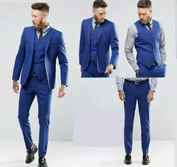 Синие мужские 3 предмета в комплекте свадебные костюмы Slim Fit смокинги для женихов Жених Формальные Suiits заказ Лидер продаж