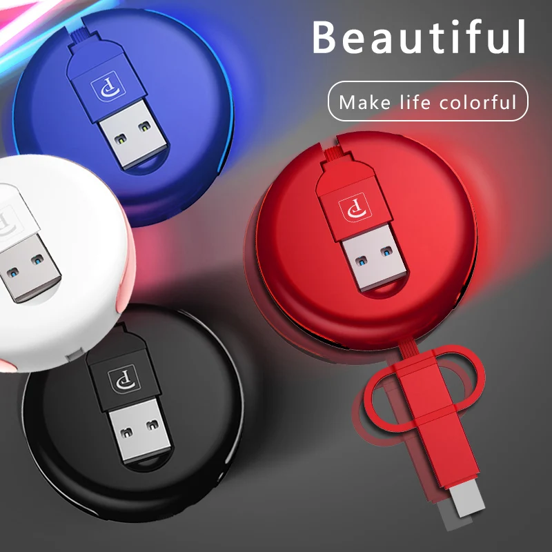 

OATSBASF 2in1 Retractable 1m Micro USB Cable and 8Pin Cable for Android Micro USB Data Cable and for iPhone 8Pin Port