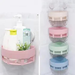 Высокое качество простой и удобный Пластиковые на присосках Ванная комната Кухня угловая полка стеллаж для хранения душ стойку K10