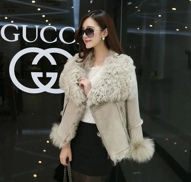 

Winter Luxury Warm Short Genuine Sheepskin Natural Lamb Fur Coat Suede Jacket Thick Fur The Coat For Women 180315-2