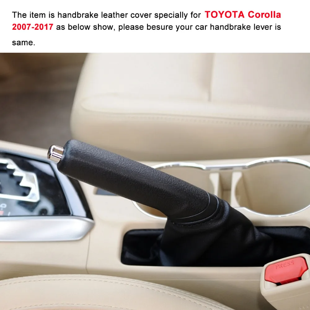 Yuji-Hong Car Handbrake Covers Case for Toyota Corolla 2007- Genuine Leather Cover Car Styling Handbrake Grips Black