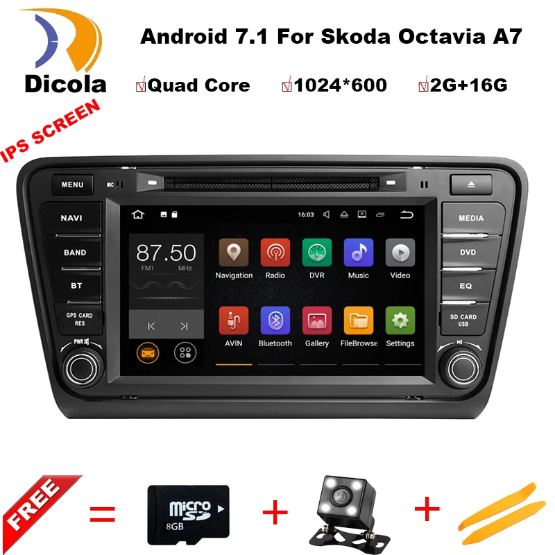 

8" 2+16G 4 CORE Android 7.1 Car DVD For Skoda Octavia A7 In Dash Auto PC Radio RDS FM Audio Video GPS Navigation Stereo Headunit