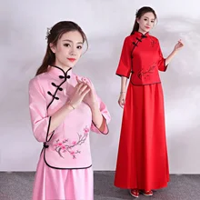 Китайский стиль винтажные наряды для женщин Cheongsam Hanfu платье Шанхай одежда Tang женские комплекты из двух предметов комплект с юбкой TA1305