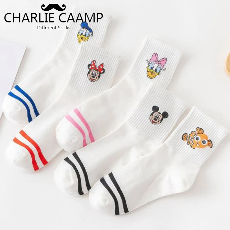 5 шт./лот женские носки осень зима новые милые Мультяшные животные Дональд Дак Микки шаблон женские полосатые хлопковые носки S250