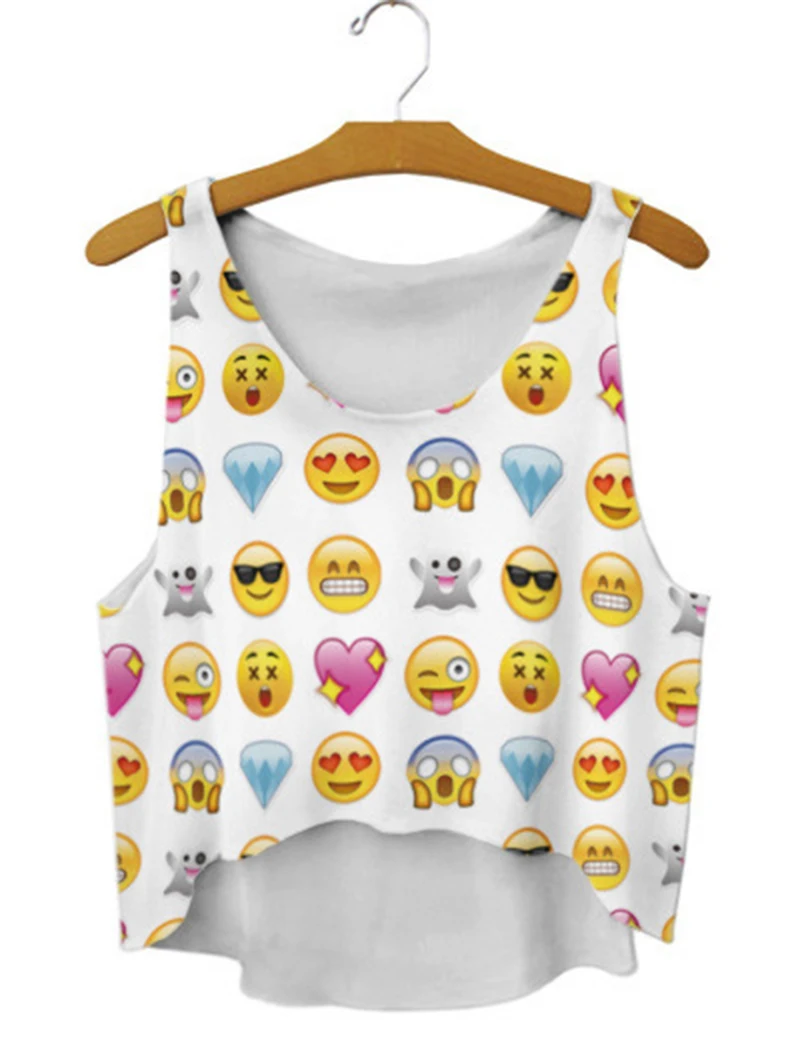 

Emoticons print women crop top tees 2016 Western fashion summer dresses vogue design cropped tanks low price free shipping