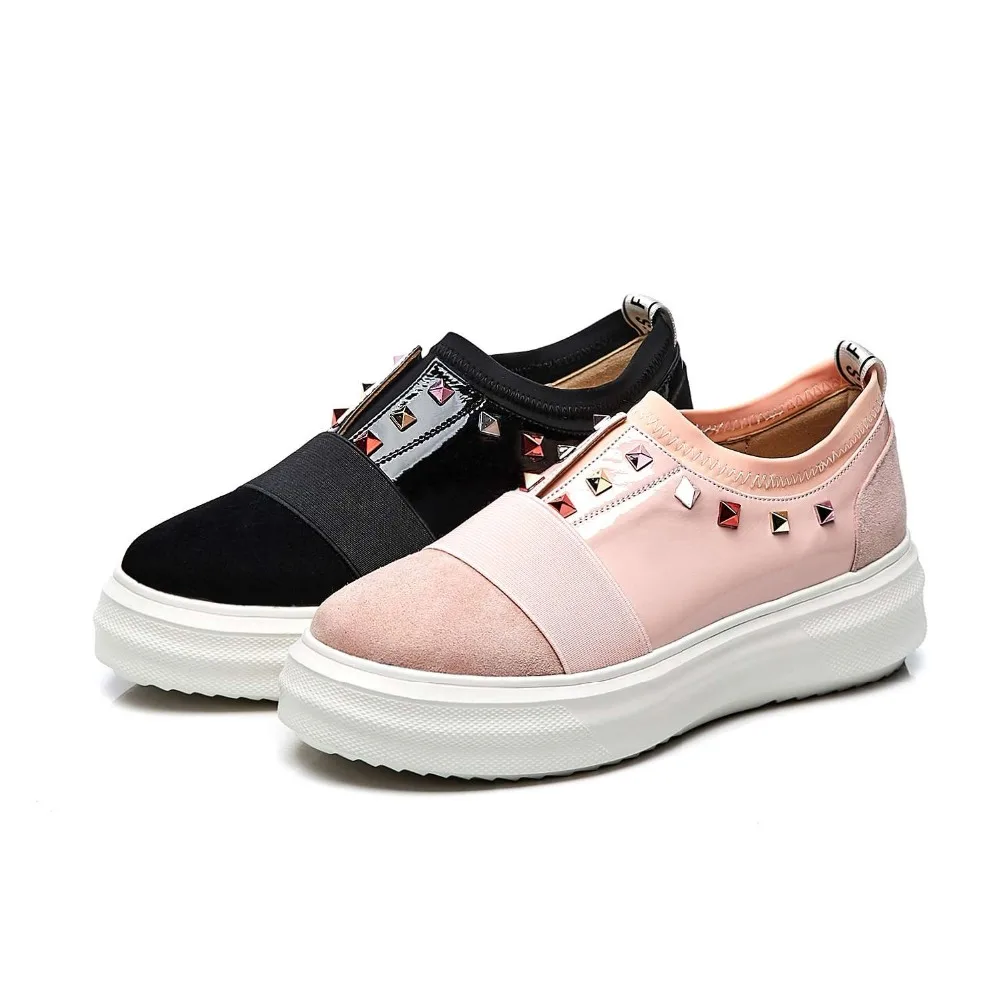 Estilo De Natural Chica Cuero Del Llegada Nueva Joven Redondo Negro Caliente Vichelo rosado Zapatos L71 Conciso Dedo Remaches Pie Fondo Diario Vulcanizados A67tSqXnW