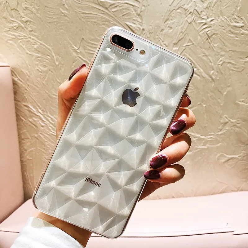 

Luxury 3D Diamond Pattern Clear Phone Case for iphone 7 6S 6 8 Plus Soft Silicone Transparent Cover For iPhone X XS MAX XR Case