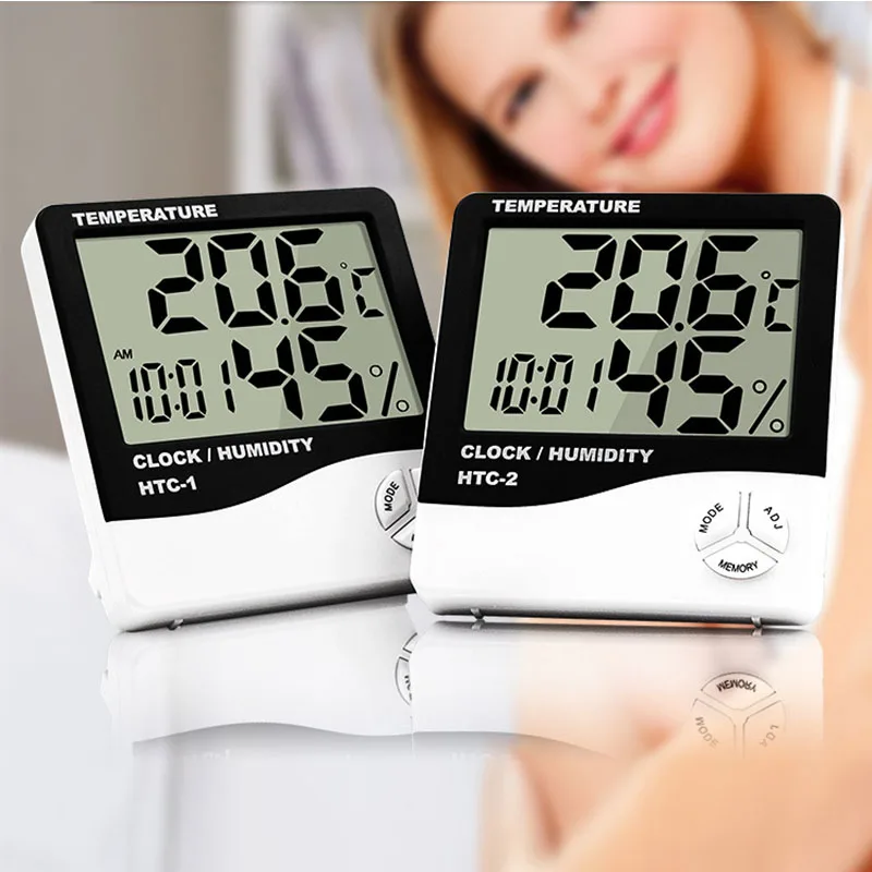 HTC-1 ЖК-дисплей электронный измеритель температуры комнатной влажности Цифровой термометр гигрометр Метеостанция Будильник