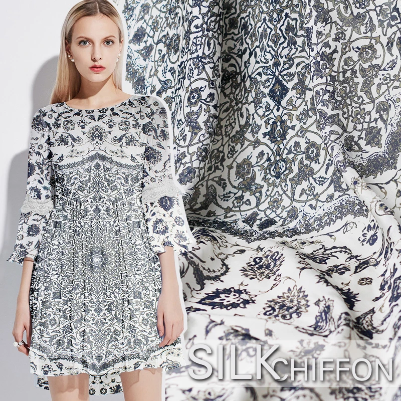 10momme ширина 112 см зонтик с рисунком шелк тутового шелкопряда шифоновый светильник тонкое Летнее Длинное Платье Ткань