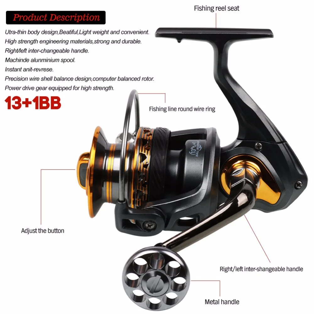 Sougayilang спиннинговая Рыболовная катушка для ловли карпа полностью Металлическая водостойкая 13+ 1BB 4000-7000series Рыболовная катушка колесо De Pesca