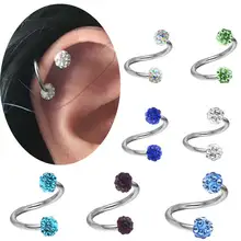TIANCIFBYJS 1 шт. спиральный для хряща Кристалл Уха Шпильки пирсинг серьги 16 г брови губы кольца пирсинг, Септум носа ювелирные изделия