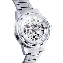 Модные мужские полуавтоматические механические часы простые Роскошные металлический ремешок серебро