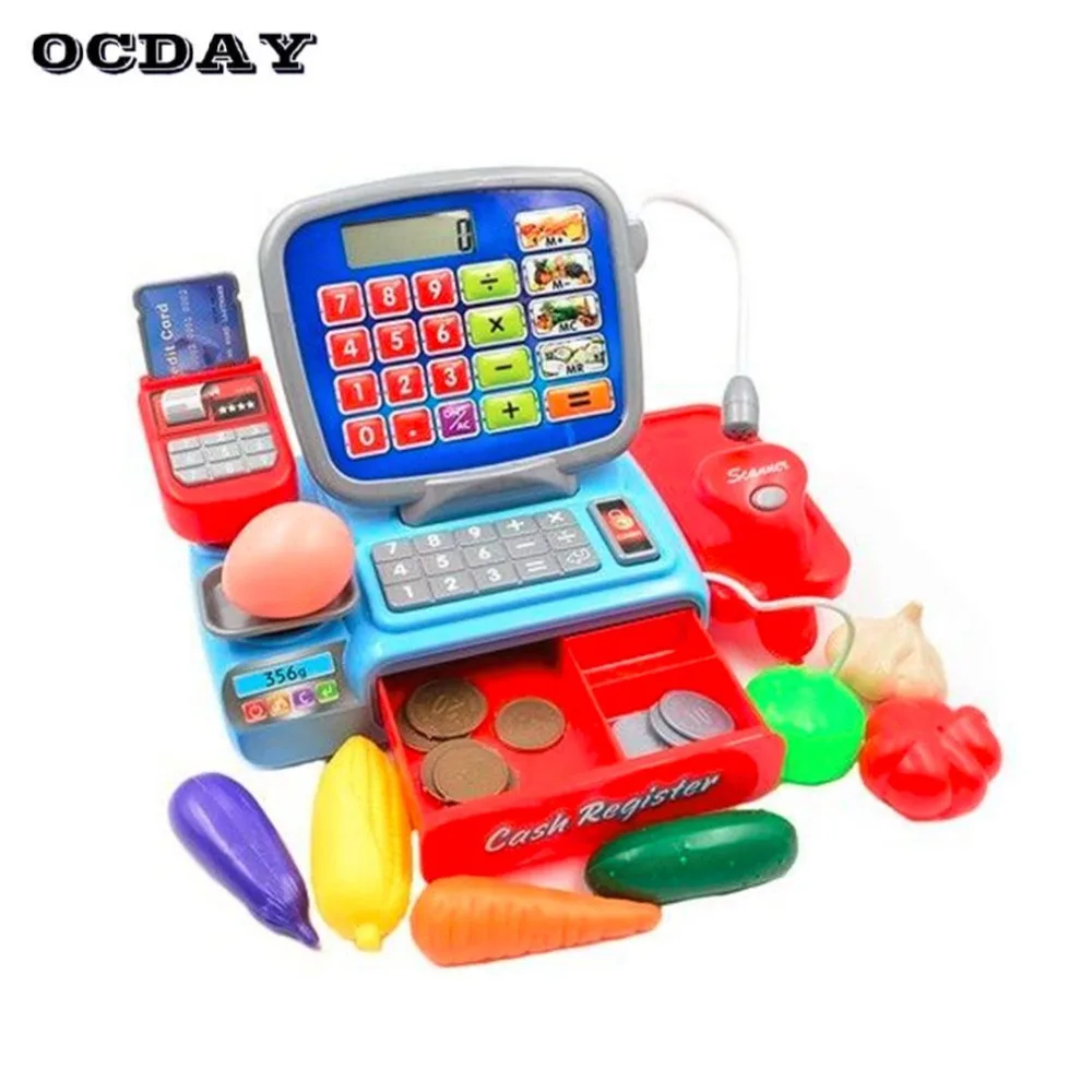OCDAY Simulation Electronic Cash Register Calculator Toy With Coins