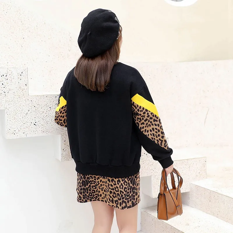 2019 новые осенние женские леопардовые толстовки уличная мода с круглым вырезом сдельная блузка женские большие размеры XL-4XL с длинным