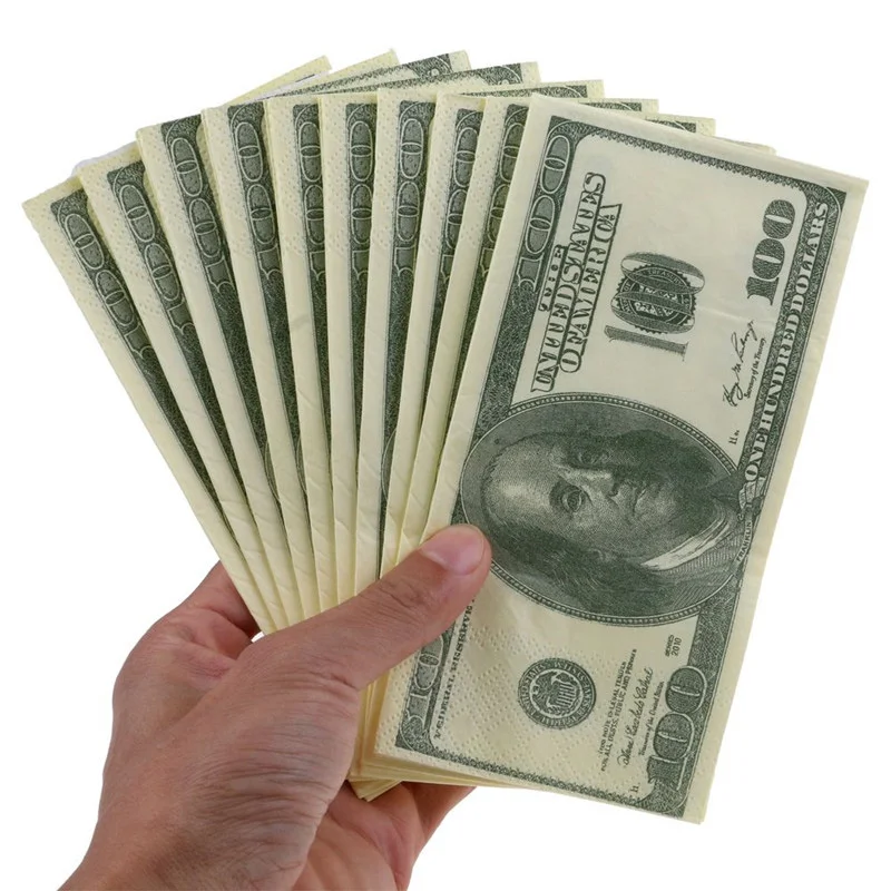 

20Pcs/1 Pack 3D Layers Soft Printing Dollars Bill Funny Money Toilet Tissue Paper 100 Dollar Bill Printed Napkins Tissues