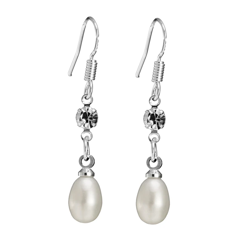 

Silver 925 Crystal Jewelry Drop Earrings Pink Natural Teardrop Fresh Water Pearl Dangle Earrings For Women Fine Jewelry