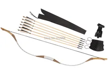 Combination Set Traditional Archery White Pigskin Longbow Recurve Bow 6 Bamboo Arrows 20-60LBS C2T5