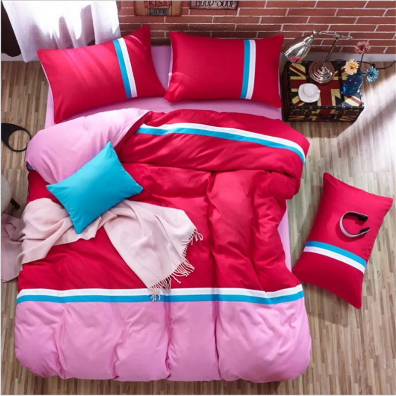 

new style Red and pink lattice 3/4pcs bedding 100% dacron Bed sheet/pillowcase/quilt cover size Twin/Full/Queen/King/Super King