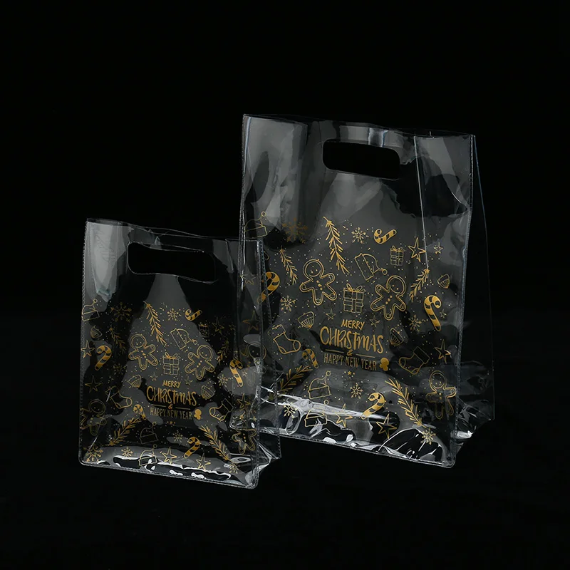 2 упаковки прозрачный ПВХ Рождественский Подарочный мешок год прозрачный пластиковый пакет доступен на заказ - Цвет: Clear Gold
