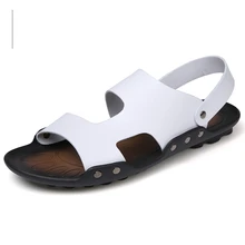 Хороший отличное летнее Для мужчин Шлёпанцы для женщин Обувь модные кожаные шлепанцы пляжные сандалии Повседневное плоской подошве слипоны Сланцы size28-77 мягкая подошва