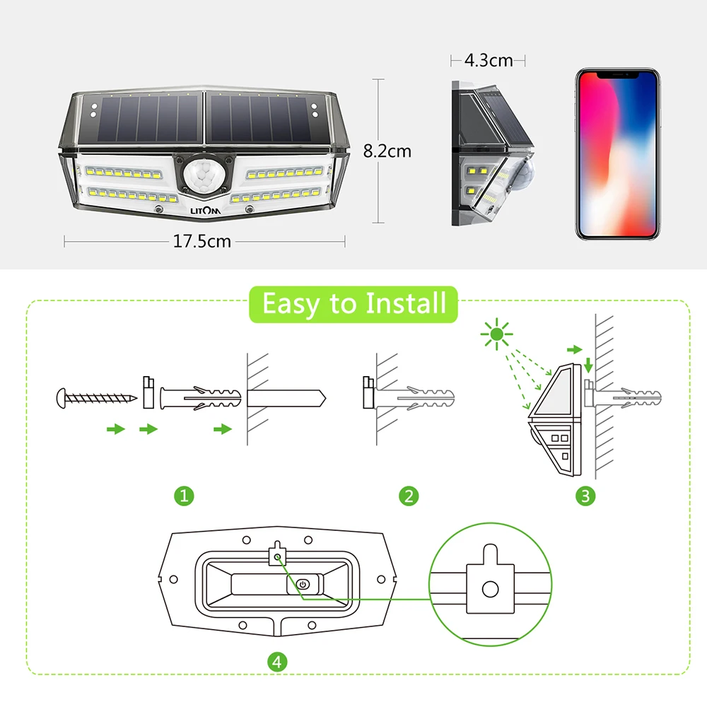 Litom CD180 наружный датчик движения 40 LED IP66 Водонепроницаемые лампы с 3 регулируемыми
