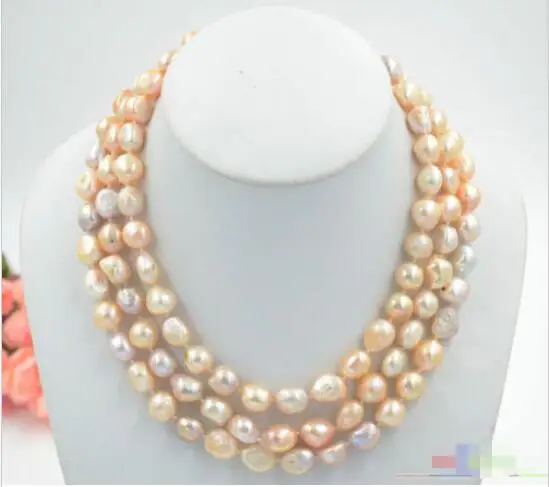 

Hot sale new Style >>>>>lustre 3row 15mm PINK LAVENDER BAROQUE freshwater cultured pearl necklace