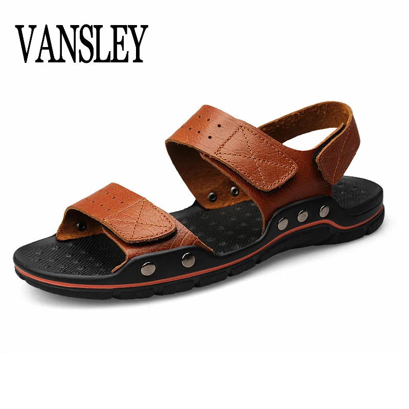 

Brand Sandals Men Summer Flat Sandals Male Leather Casual Outdoor Beach Flip Flops Lightweight Shoes Breathable Slippers Size 48