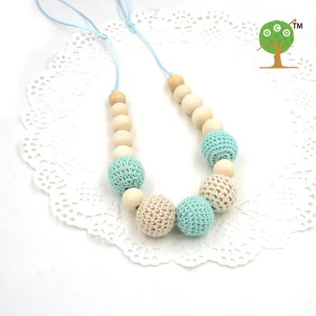 Drop shipping Mint teal cream crochet beads Teething necklace Breastfeeding mom necklace. baby teether shower gift EN14