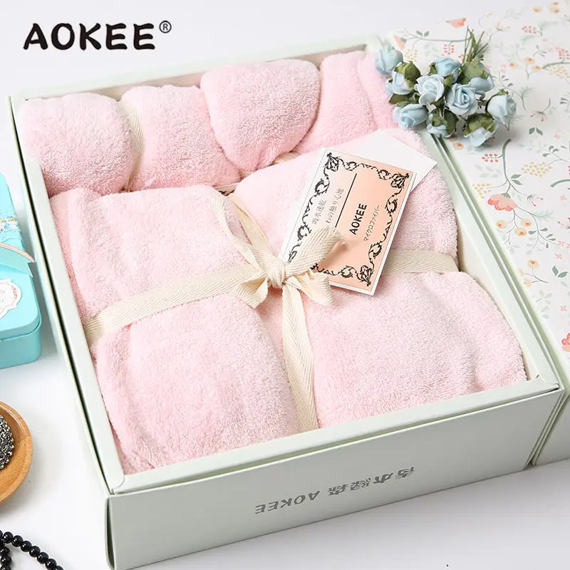 

3Pcs/set Bath Towel and Face Towels Solid Soft Microfiber Beach Towel for Adults AOKEE Brand Travel Bath Towel Set with Gift Box