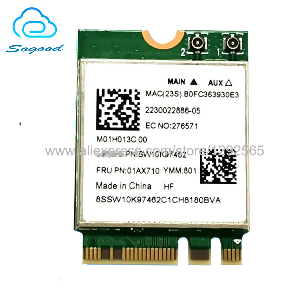 

Original Realtek RTL8821CE 802.11AC 1X1 NGFF/M.2 interface dual band 2.4G 5G bluetooth 4.2 wireless network card FRU 01AX710