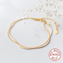 Аутентичные браслеты из стерлингового серебра 925 пробы для женщин, минималистичные ювелирные изделия в Корейском стиле, двухрядные/Многослойные браслеты-шармы, подарок